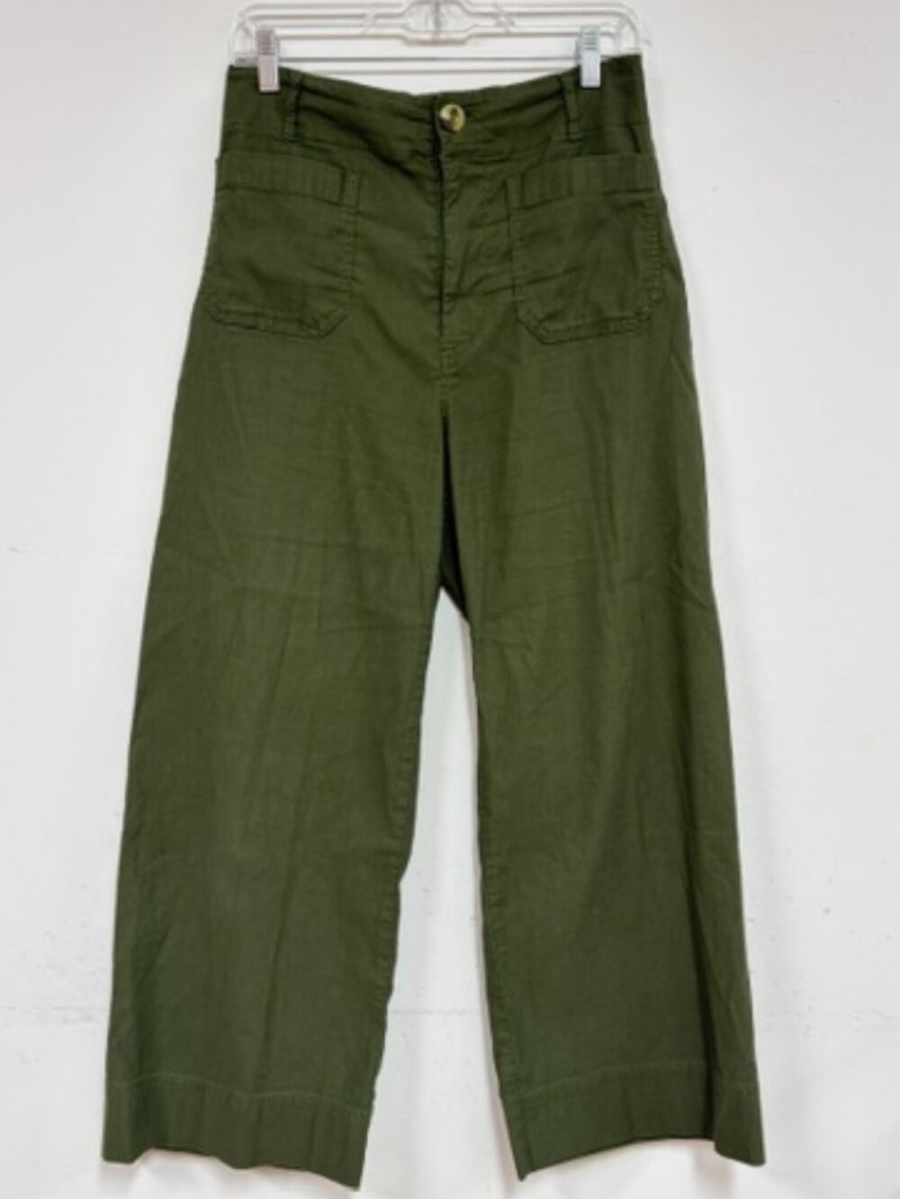 Anthropologie Maeve The Colette Cropped Wide-Leg Olive Green Pants Size 29